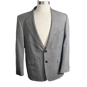Kilburne Fitch Men Grey & Dot Print 2 Button Suit Jacket Sz 44R Lined Wool Mix